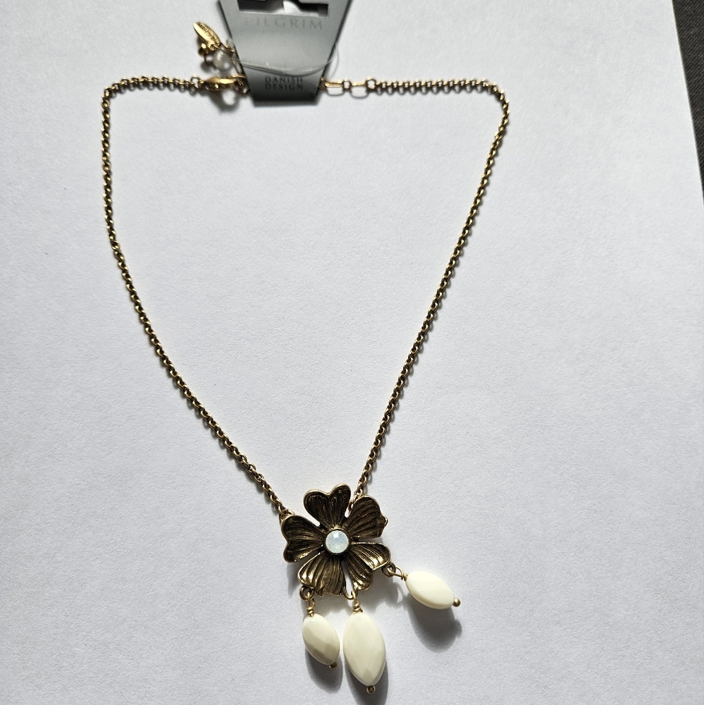 Pilgrim gold tone/ cream floral necklace, NWT.
